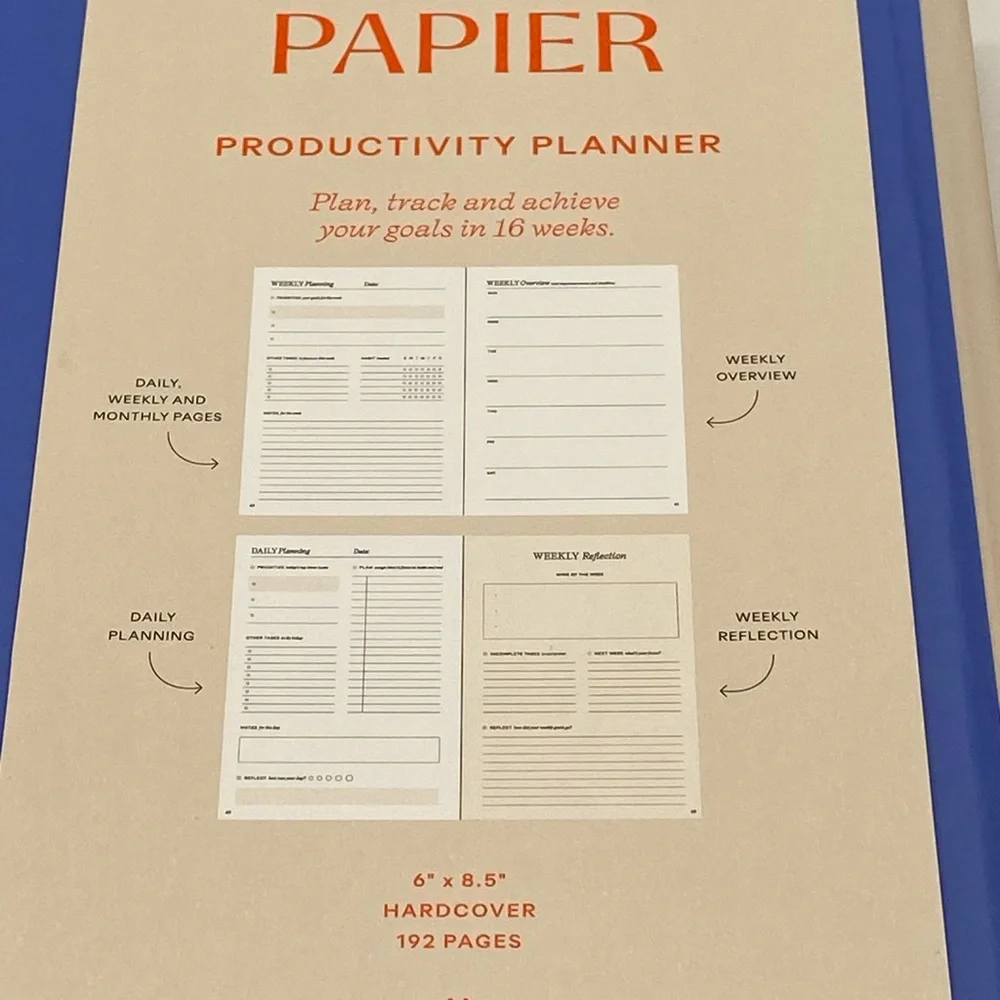 NWT Papier Wonder Productivity Planner Hardcover 192 pages Size 6”x8.5”